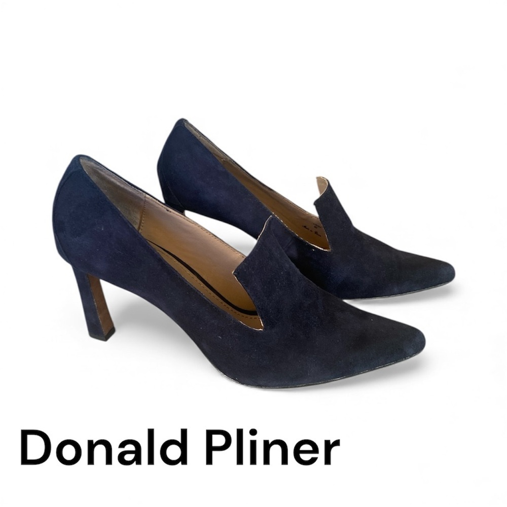 Donald Pliner Navy Suede Pointed Toe Heels Slip-On Pump Designer Shoes SZ 8